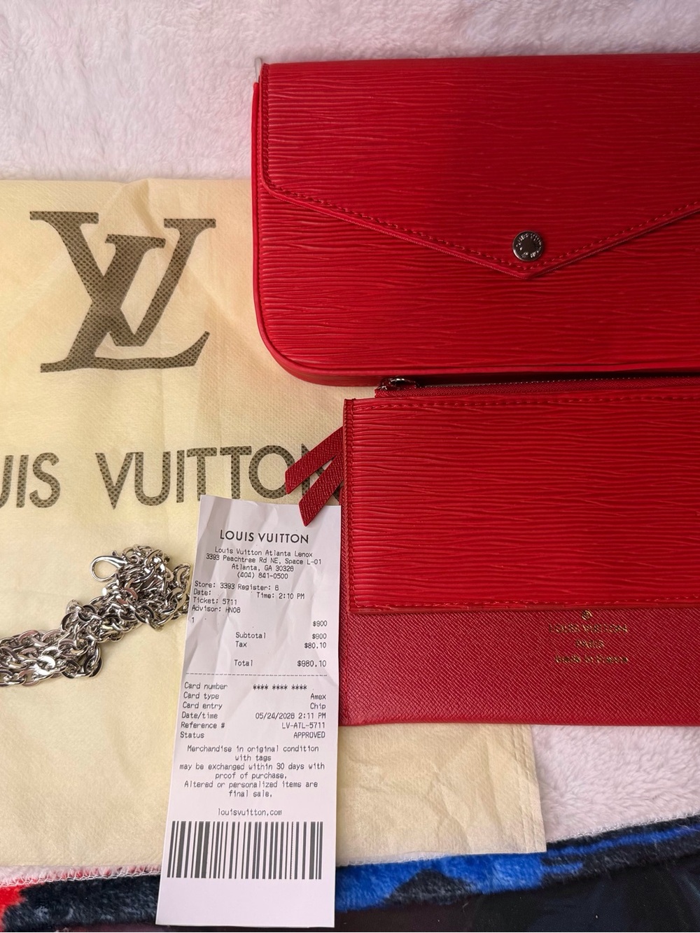 Red Epi Leather Envelope purse with Chain